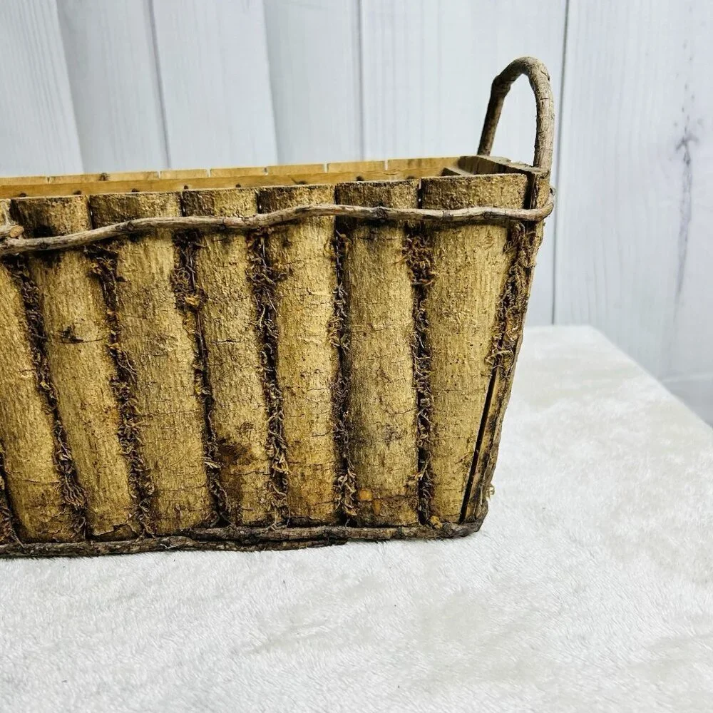 Decorative Wooden Basket Planter with Moss Look 15L x 7.5W x 6.5H